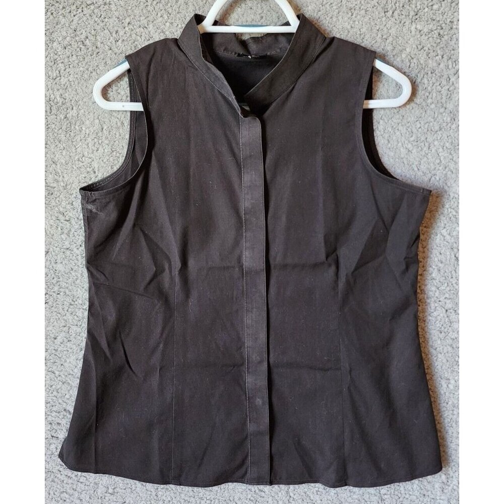 Talbots Women's Sleeveless Covered Button Up Wrinkle Resistant Blouse Black 10P